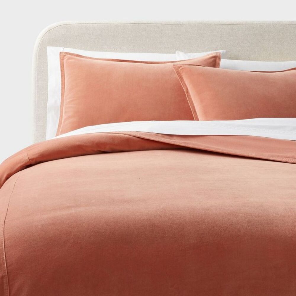 King Cotton Velvet Duvet Cover & Sham Set - Light Terracotta Pink